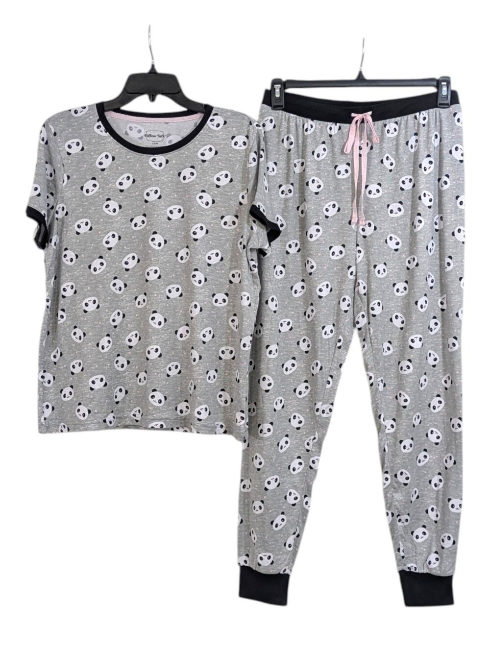 Pillow Talk Grey Panda Bear Super Soft Pajama Set - Size Large Womens